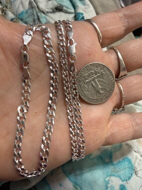 Sterling Silver Cuban link  Chain Necklace - Shiny Silver